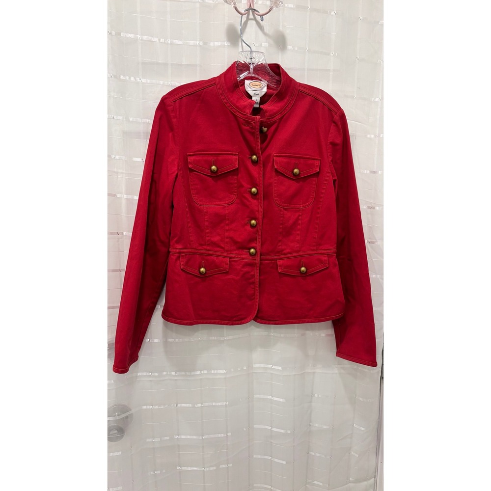 Talbots Womens Red‎ Military Utility Jacket Stretch Cotton Button Front Size 4